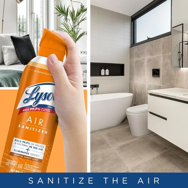 Lysol رذاذ معقم للهواء مع مزيل الروائح للمنزل والمكتب، رذاذ تعقيم، بديل معطر الهواء، رائحة غروب الشمس الاستوائية، 10 أونصات (عبوة من 3) - Image 4